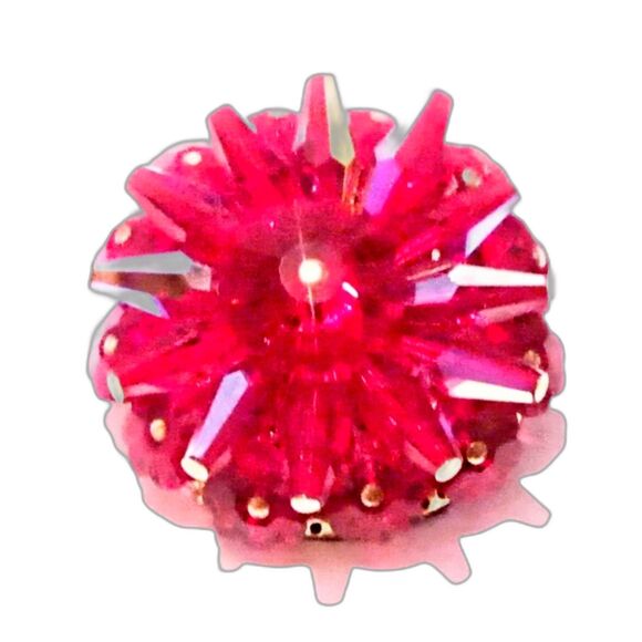 Vintage Red Aurora Borealis Bead Cluster Statement Brooch - Picture 2 of 4